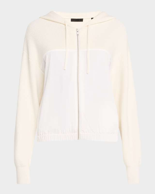 Cotton-Cashmere Mixed Media Hooded Jacket